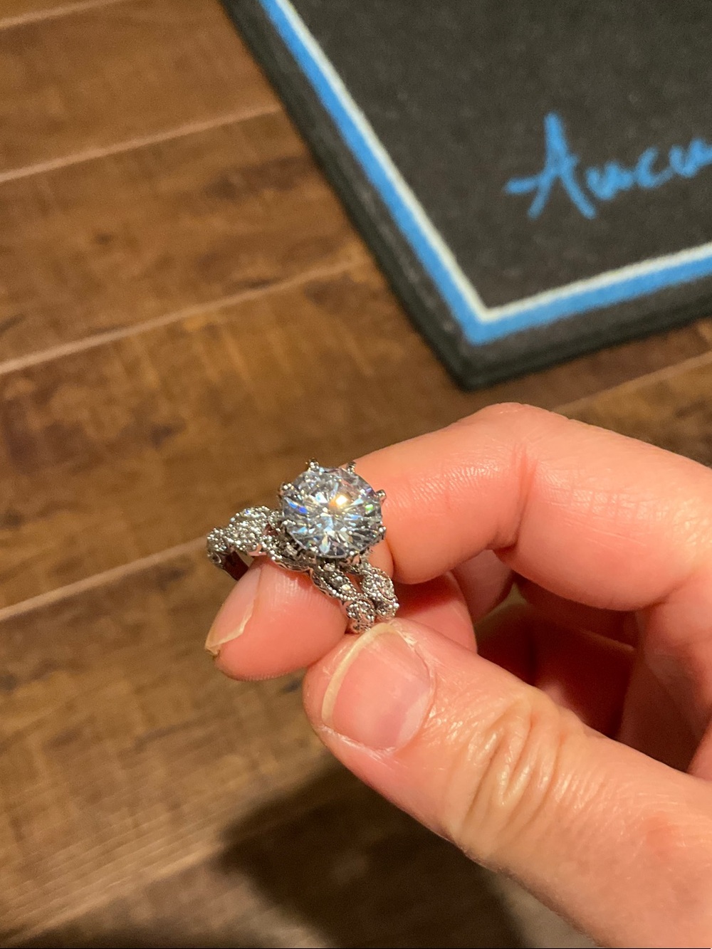 Silver-Tone White CZ Solitaire & Halo Engagement Ring Set